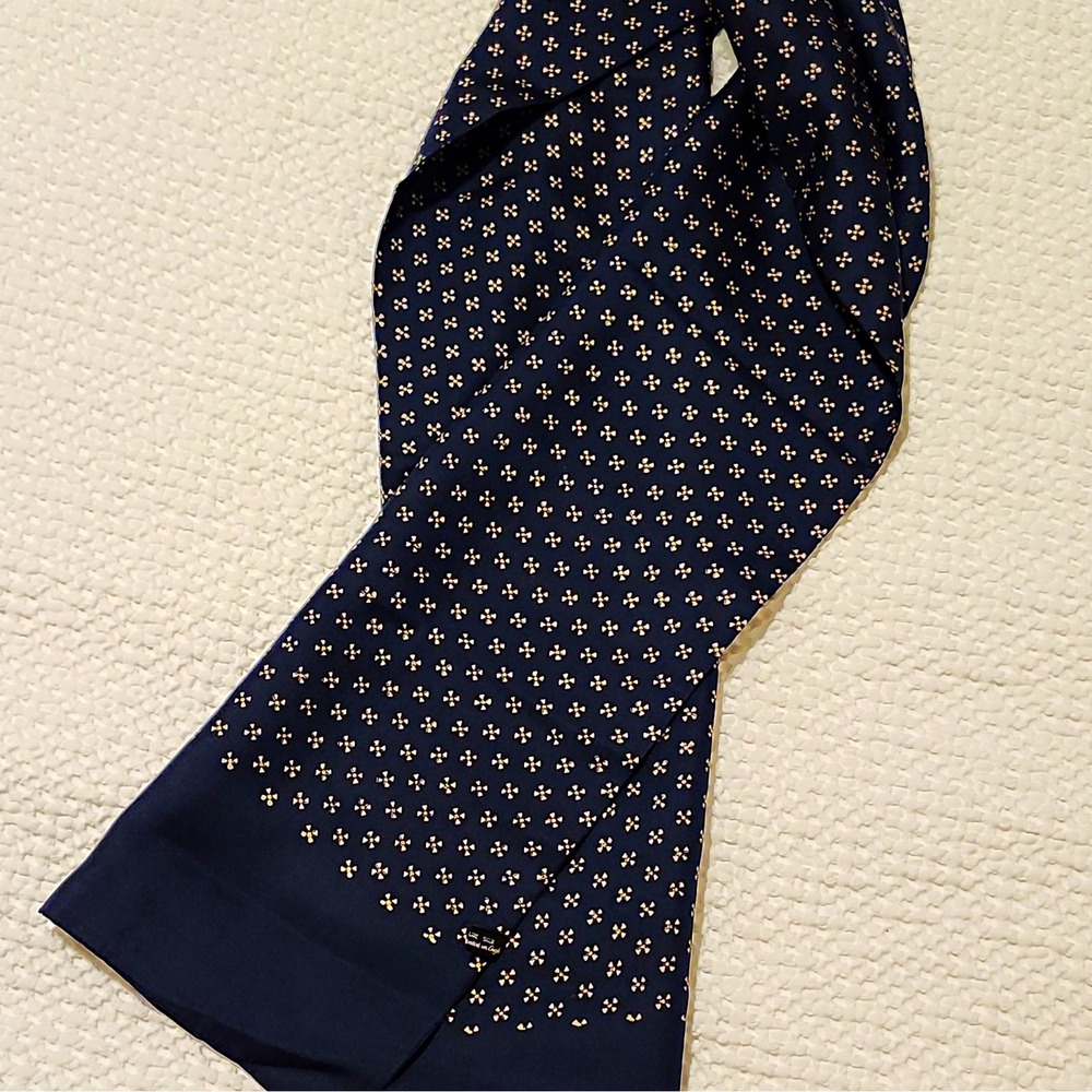 Men's Vintage Brooks Bros Hand Block Printed Silk Scarf Navy Gold  52x12 England